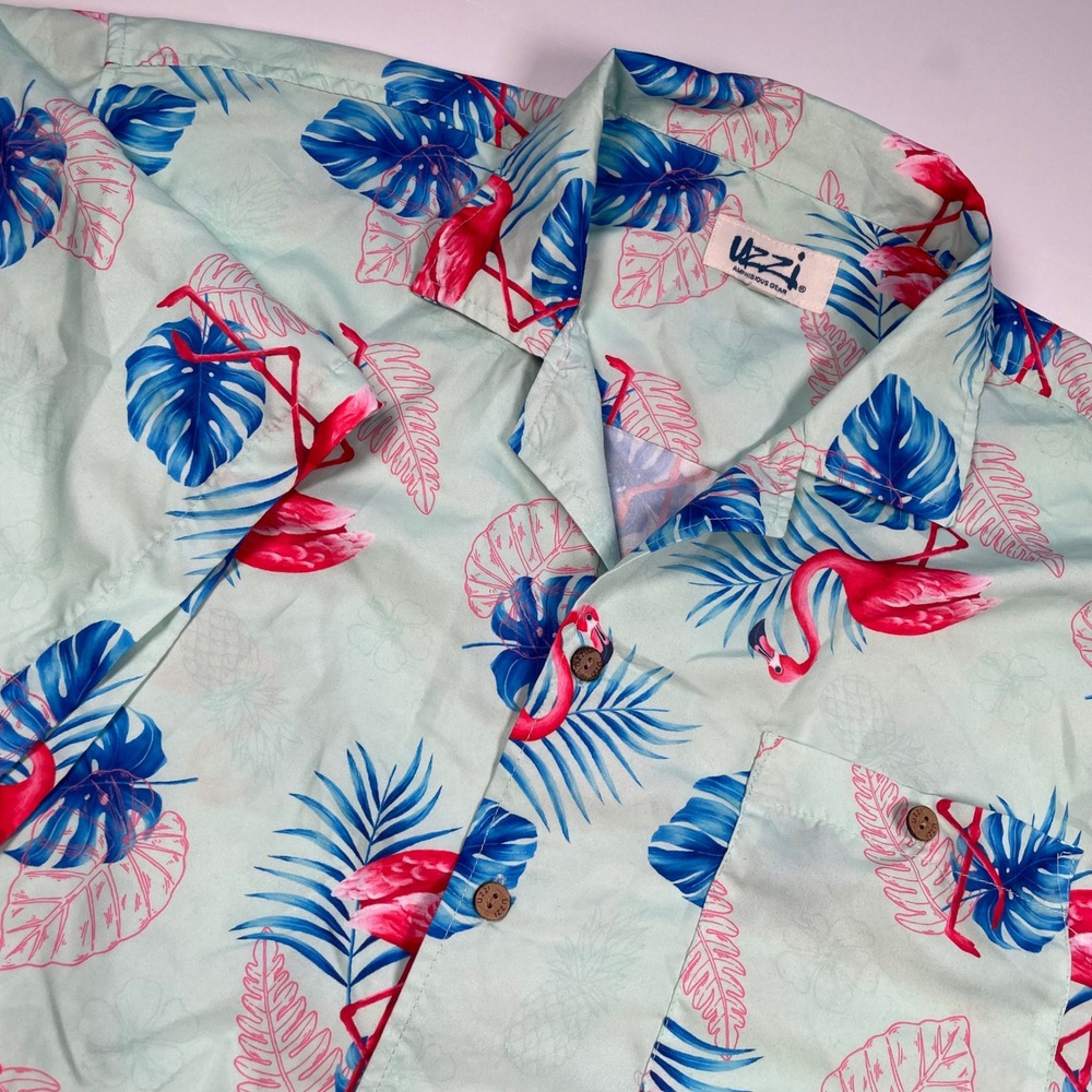 UZZI Amphibious Gear XXL Mens Flamingo Hawaiian Camp Shirt Short Sleeve‎